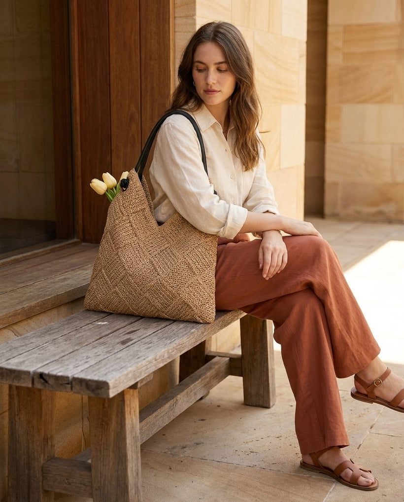 The Trani Basket Shoulder Bag — worn