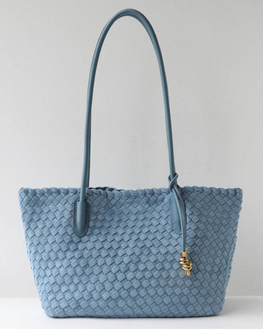 Wildfool The Torino Woven Tote in Graphite Blue — velvet-touch woven underarm tote