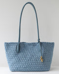 Wildfool The Torino Woven Tote in Graphite Blue — velvet-touch woven underarm tote