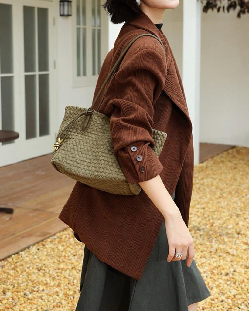 The Torino Woven Tote — worn