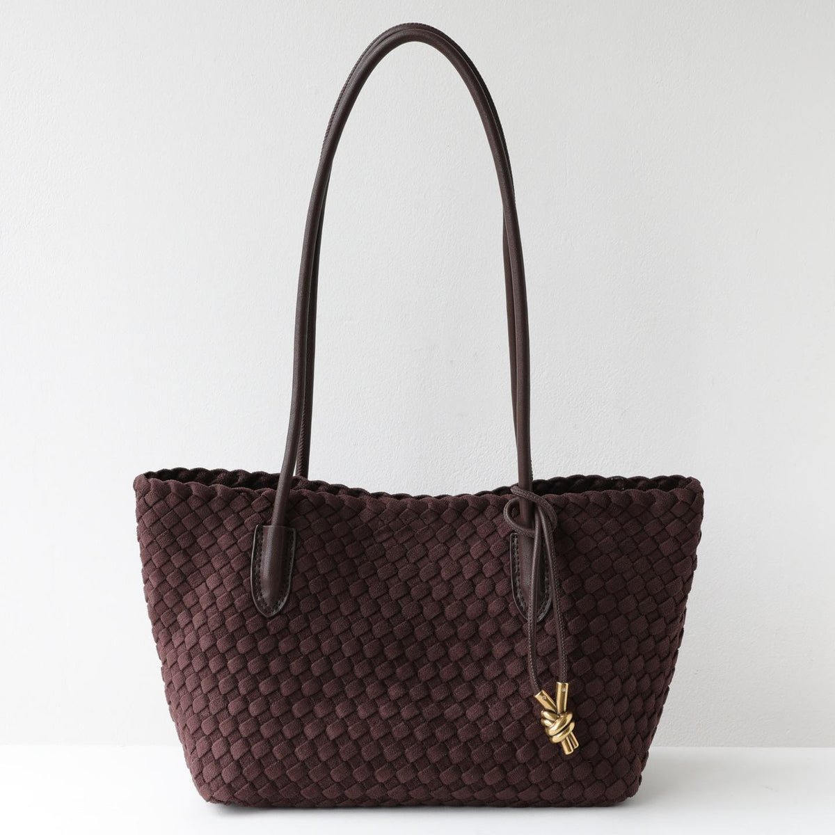 Wildfool The Torino Woven Tote in Ebony — deep brown woven fabric tote