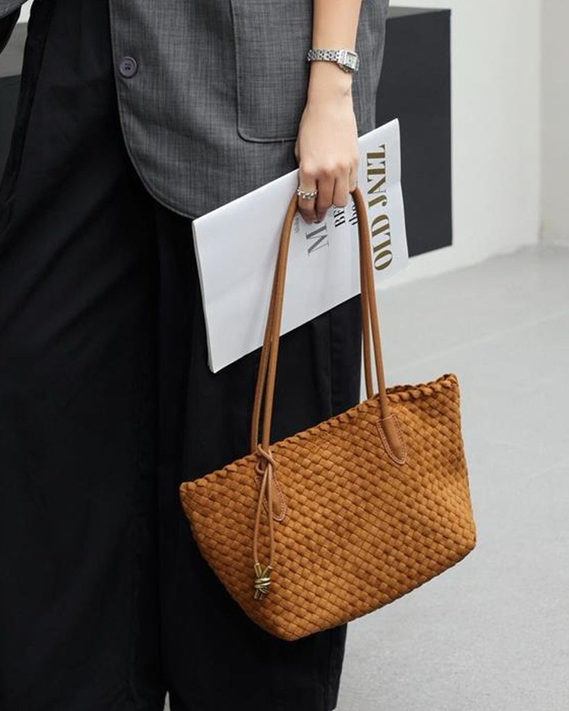 The Torino Woven Tote — worn