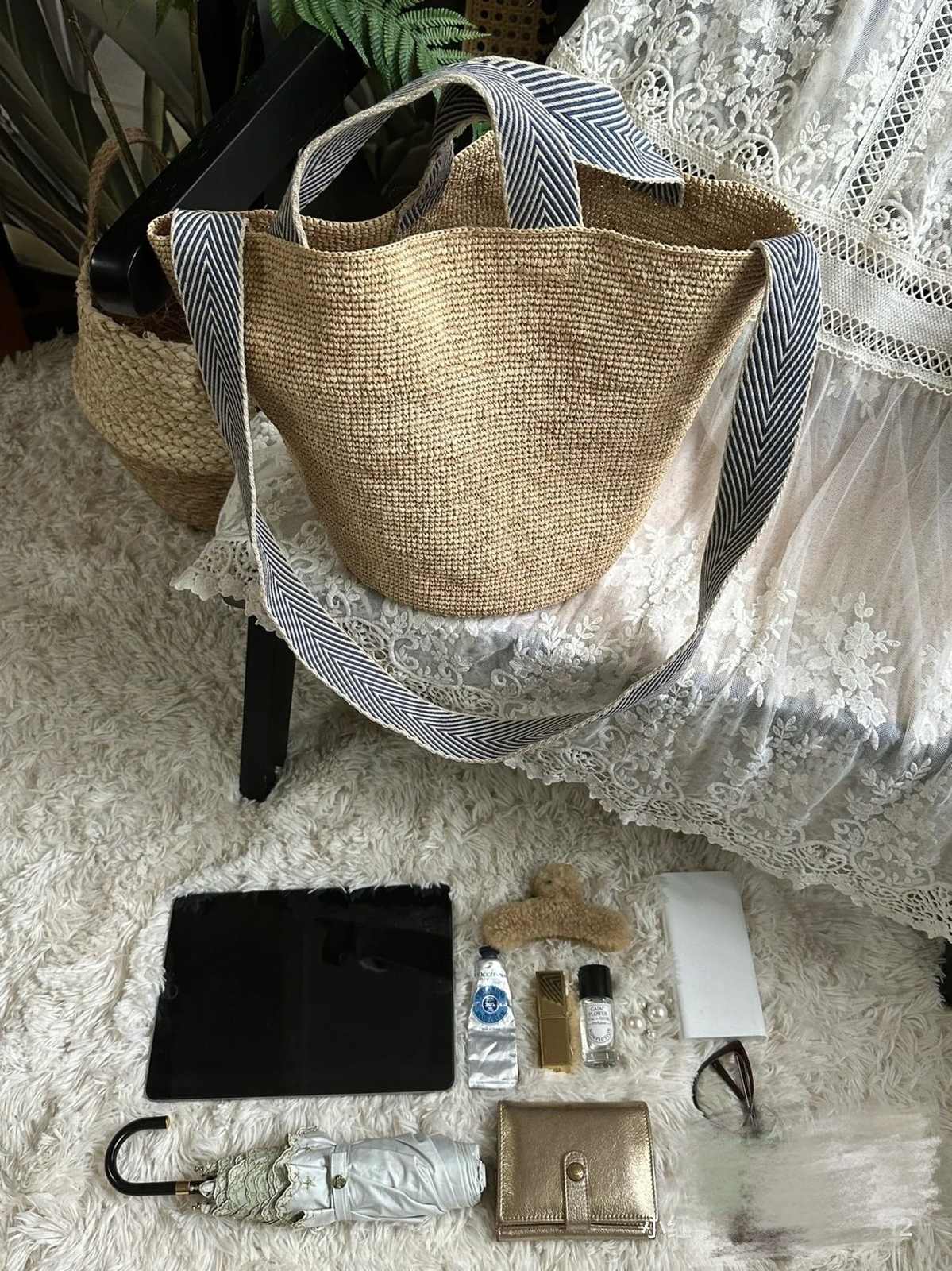 Wildfool The Taormina Raffia Tote — detail view