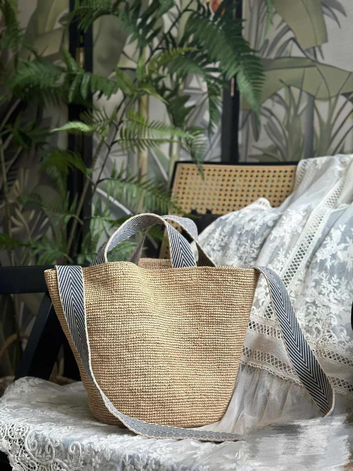 Wildfool The Taormina Raffia Tote — detail view