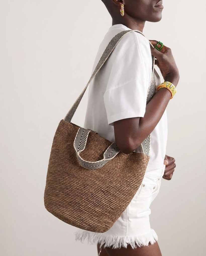 The Taormina Raffia Tote — worn
