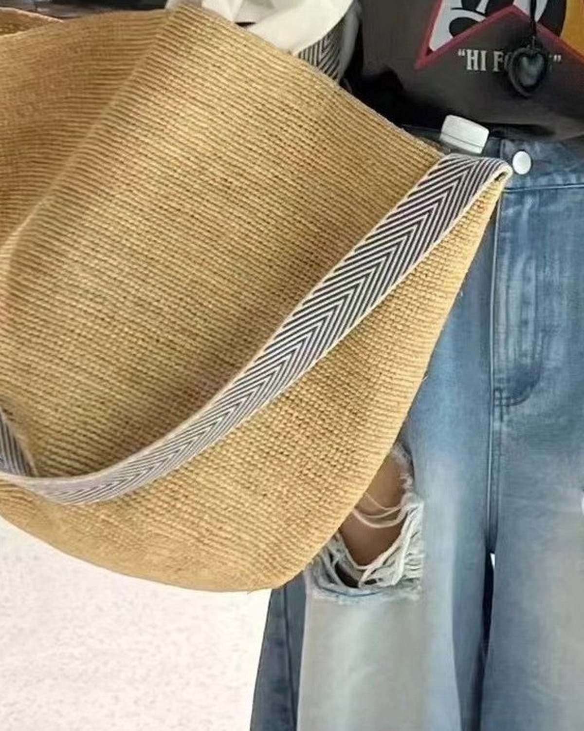 Wildfool The Taormina Raffia Tote — detail view