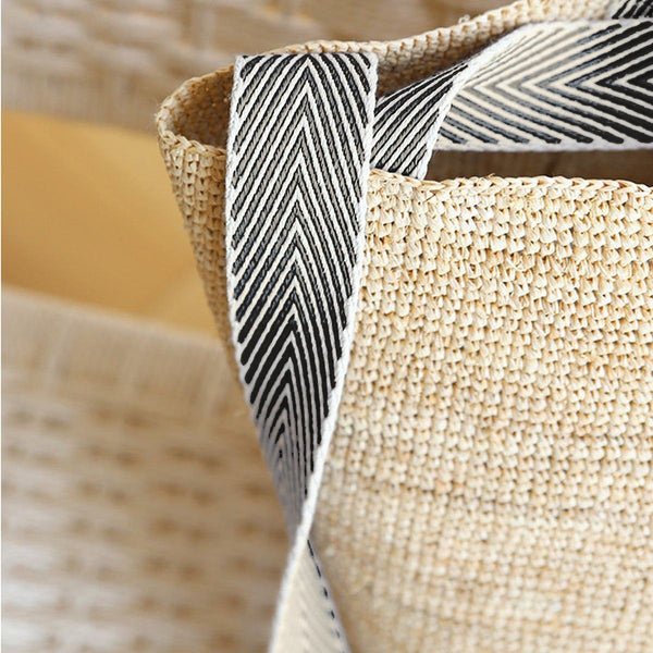 The Taormina Raffia Tote — Webbing strap
