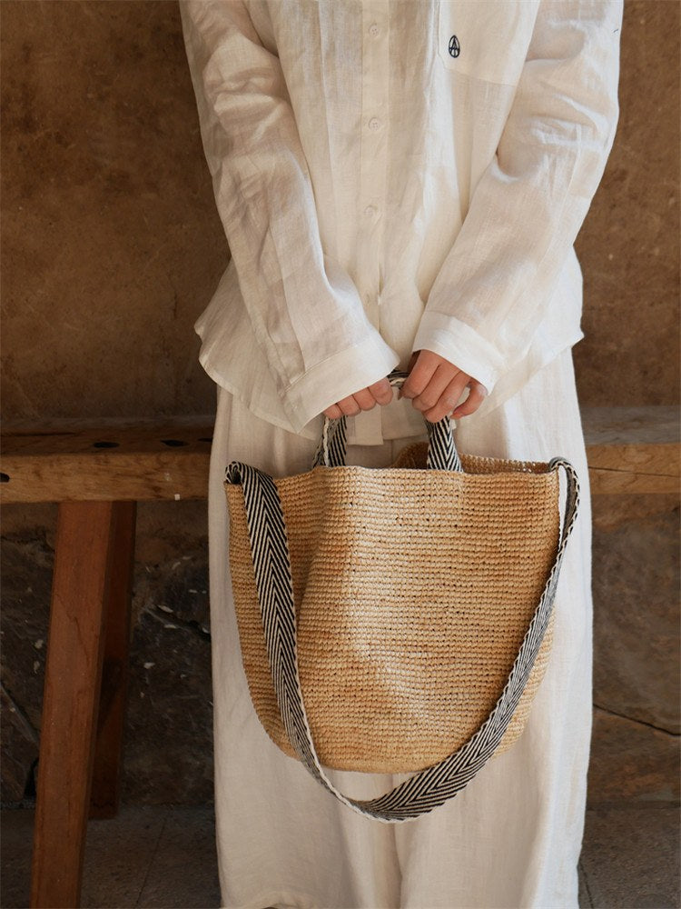 Wildfool The Taormina Raffia Tote — detail view