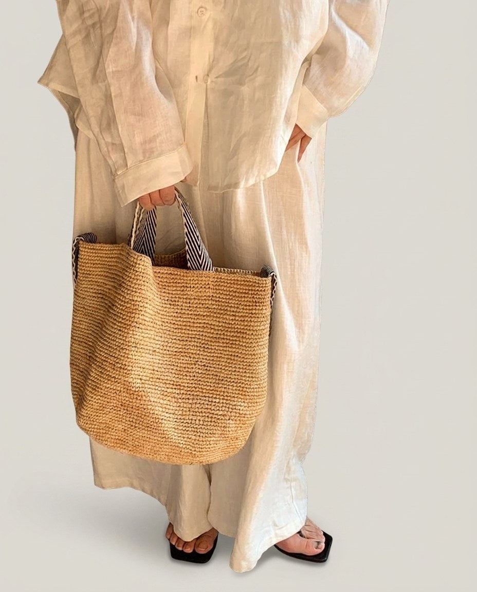 Wildfool The Taormina Raffia Tote — detail view