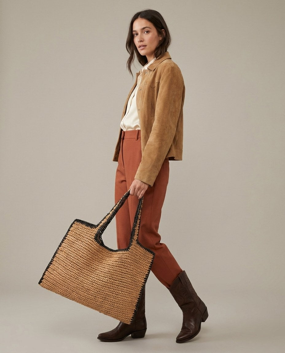Wildfool The Vernazza Straw Tote — detail view