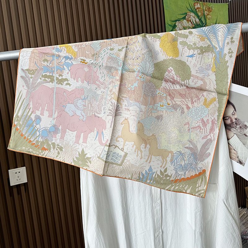 The 65cm Hand-Rolled Silk Square — Carnival · Orange Trim