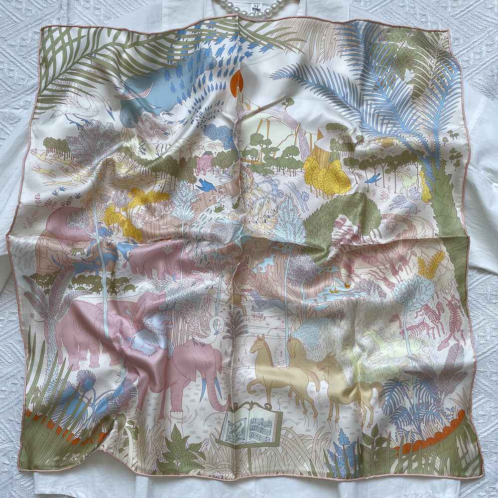 The 65cm Hand-Rolled Silk Square — Carnival · Pink Trim