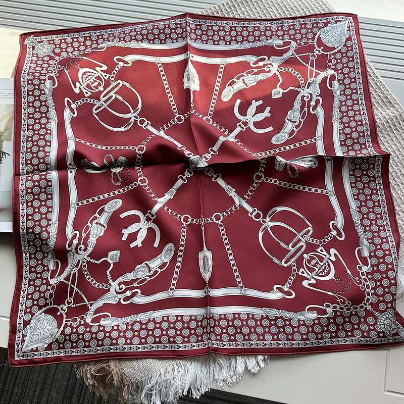 The 65cm Hand-Rolled Silk Square — Red Chain