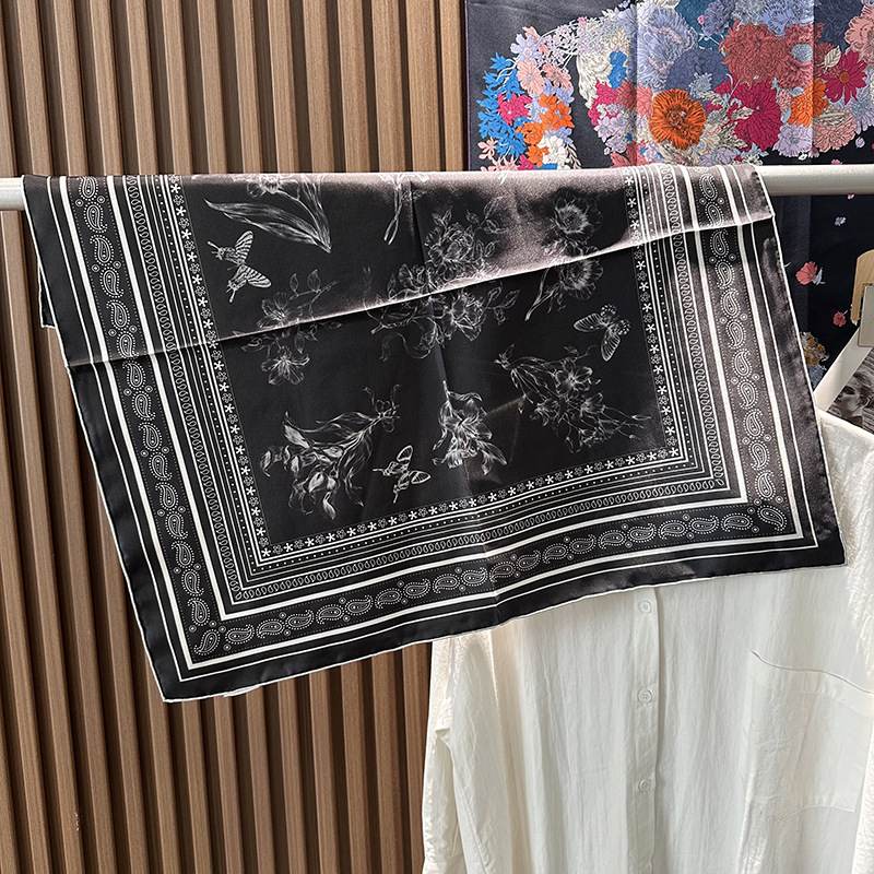 The 65cm Hand-Rolled Silk Square — Noir Bloom