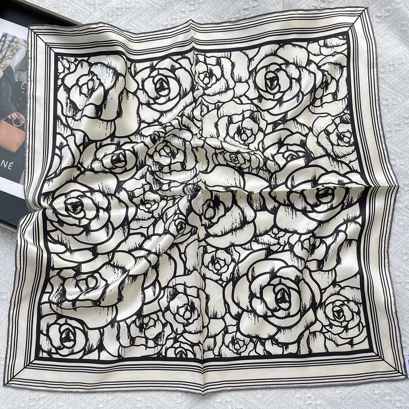 The 65cm Hand-Rolled Silk Square — Camellia Noir