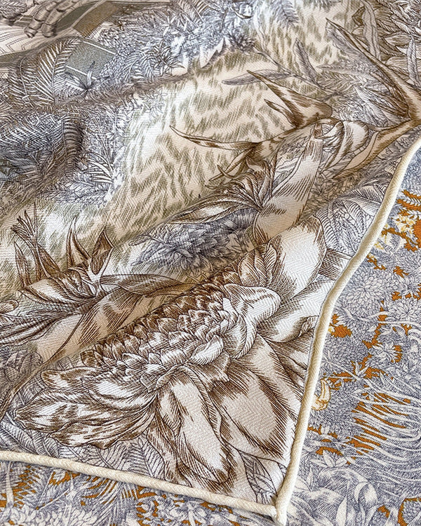 The Reversible Silk-Wool Square — Platinum Rainforest detail