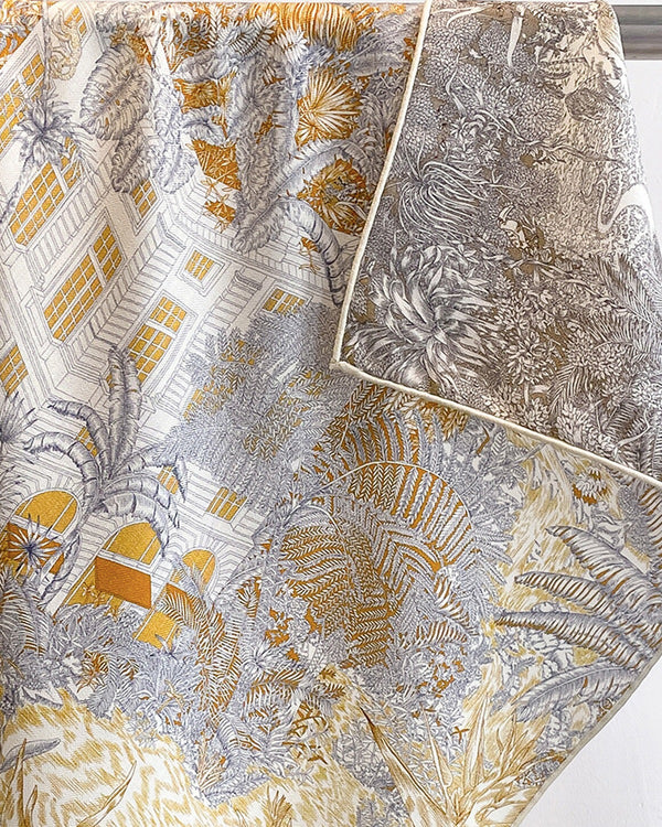 The Reversible Silk-Wool Square — Platinum Rainforest detail