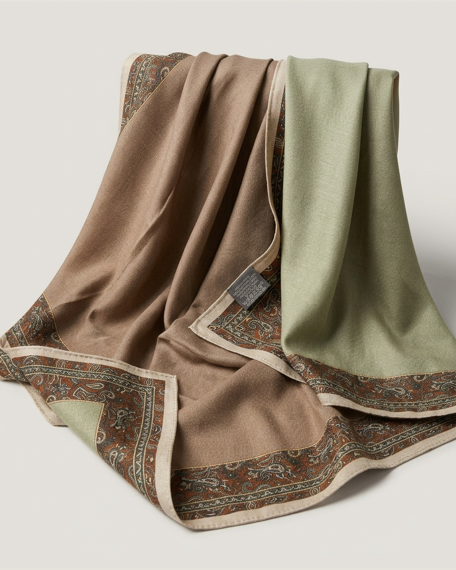 reversible silk wool camel green