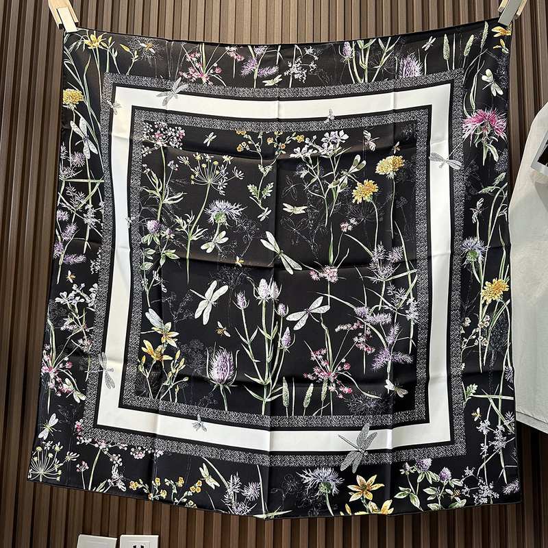 The 88cm Reversible Silk Square — Black Garden