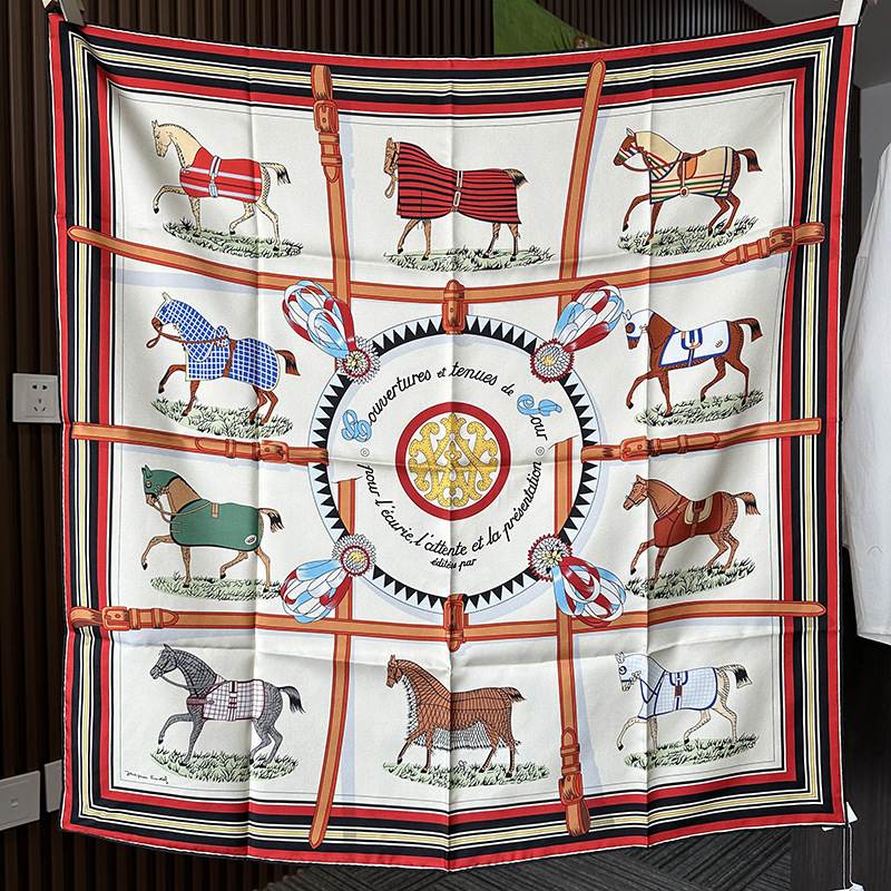 The 88cm Reversible Silk Square — Checkered Pony