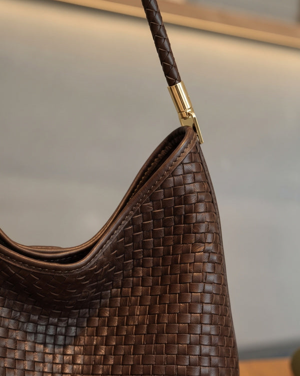 The Woven Leather Shoulder Bag - Espresso
