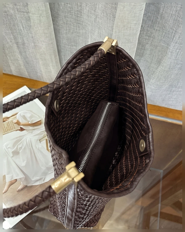 The Woven Leather Shoulder Bag - Espresso