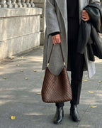The Woven Leather Shoulder Bag - Espresso