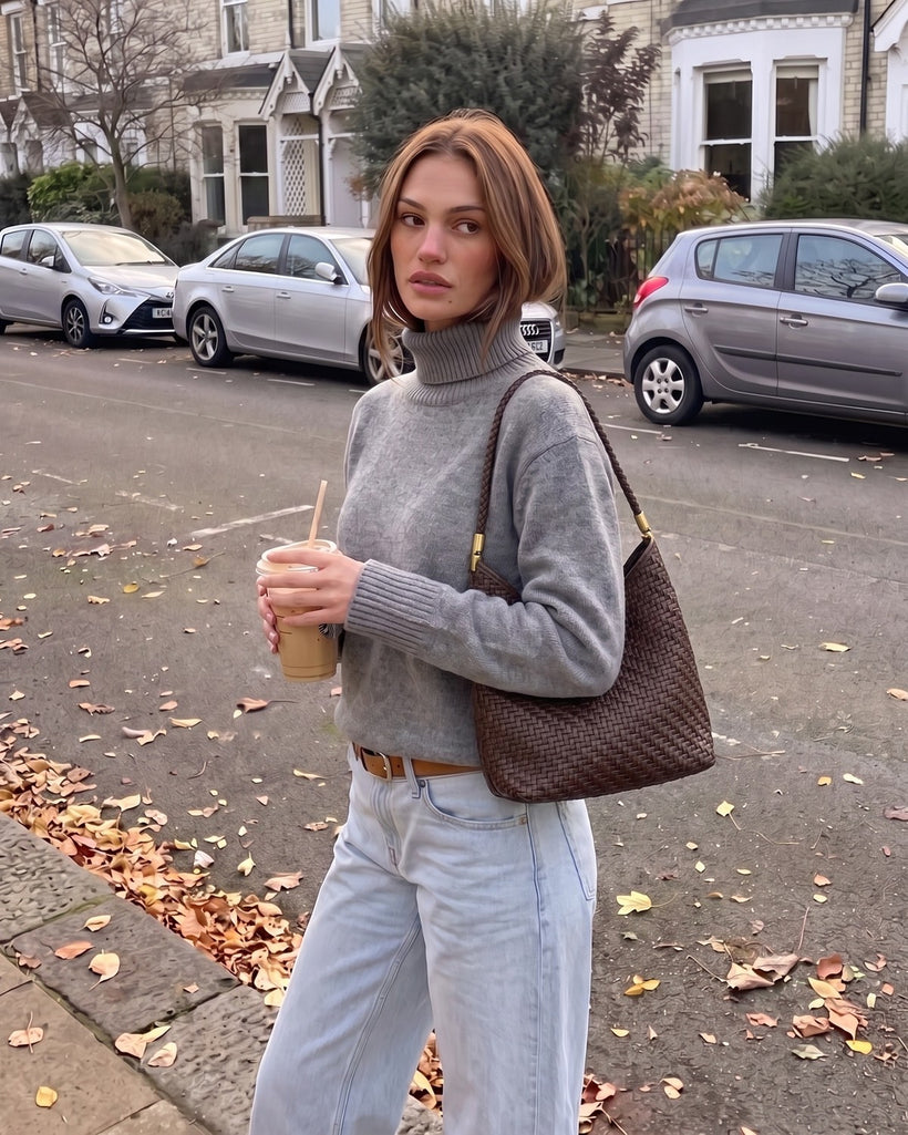 The Woven Leather Shoulder Bag - Espresso