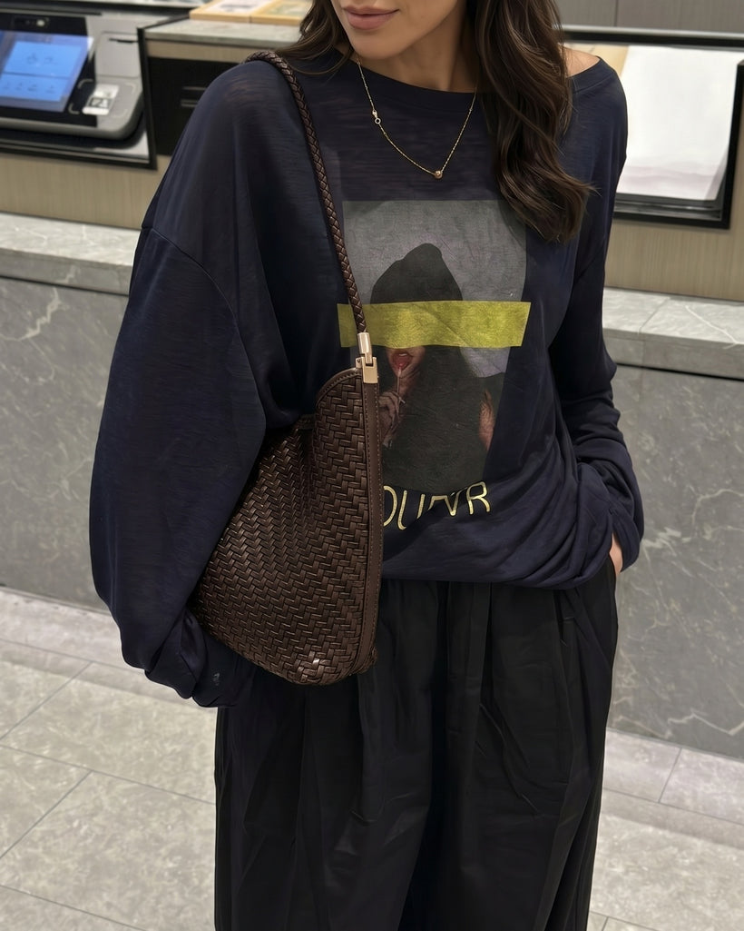 The Woven Leather Shoulder Bag - Espresso