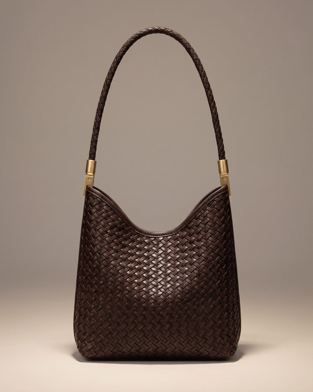 The Woven Leather Shoulder Bag - Espresso
