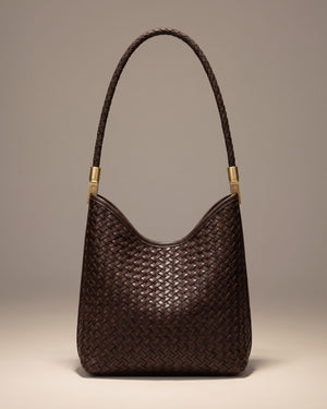 The Woven Leather Shoulder Bag in Espresso / Gold-tone