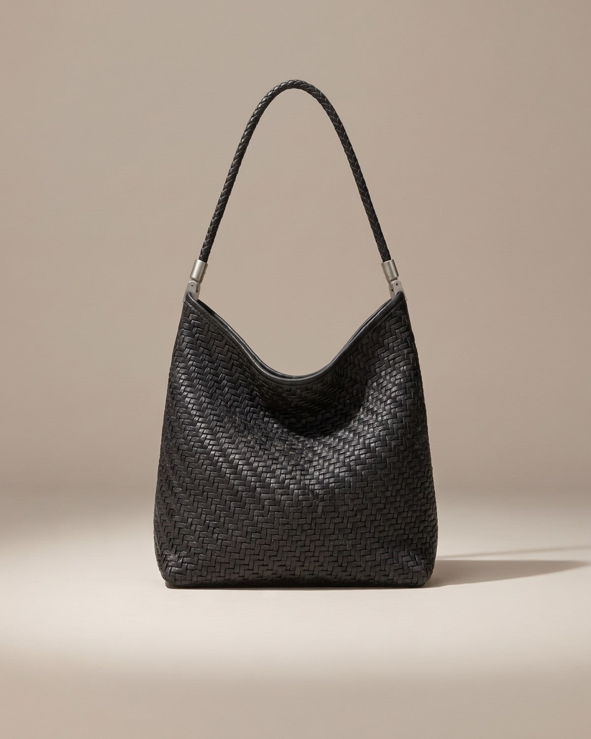 The Woven Leather Shoulder Bag - Black