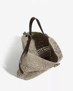 Wildfool Hollow-Weave Tote in Gray - Front View - Hand-Woven Straw, Leather Strap, Lined Interior