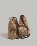 Wildfool Hollow-Weave Tote in Gray — three-quarter view with lock clasp visible
