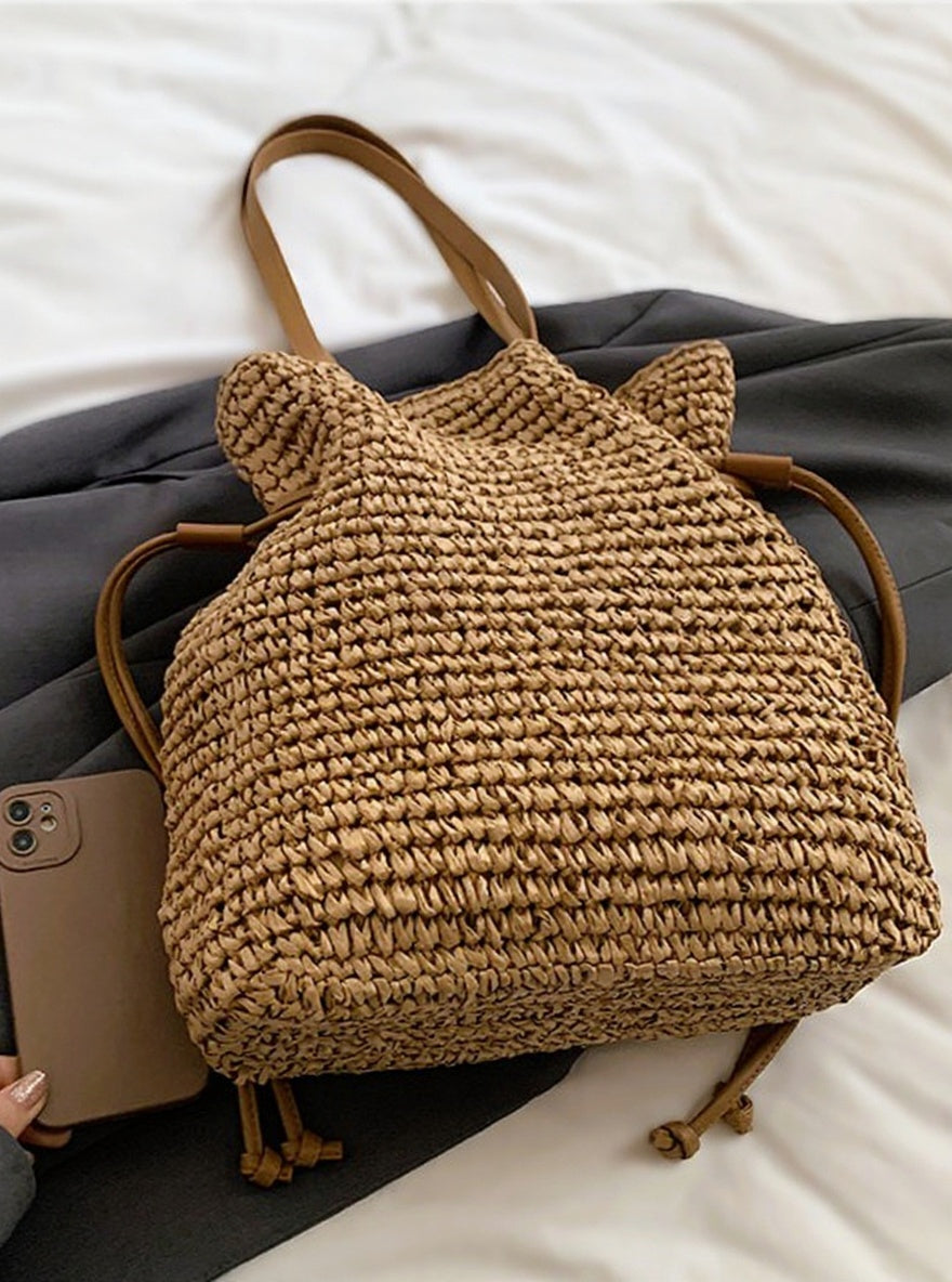 Wildfool khaki bucket bag showing polyester lining interior — detail shot