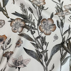 Wildfool 90cm mulberry silk scarf with botanical specimen illustrations — cream side flat lay