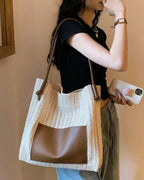 Wildfool Woven Tote and Crossbody Set in Yellow - Styled on Model - Hand-Woven Straw, Mother-Child Design, Magnetic Closure