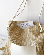 Wildfool Woven Tote and Crossbody Set in Black - Front View - Hand-Woven Straw, Mother-Child Design, Magnetic Closure