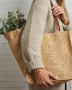 The Grand Market Tote - Natural · Brown Strap, knit cardigan