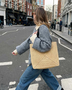 The Grand Market Tote - Natural · Black Strap, street crossing