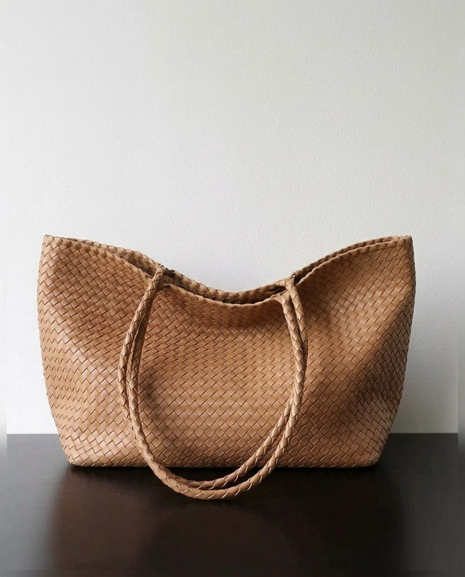 The Heritage Woven Leather Tote - Taupe