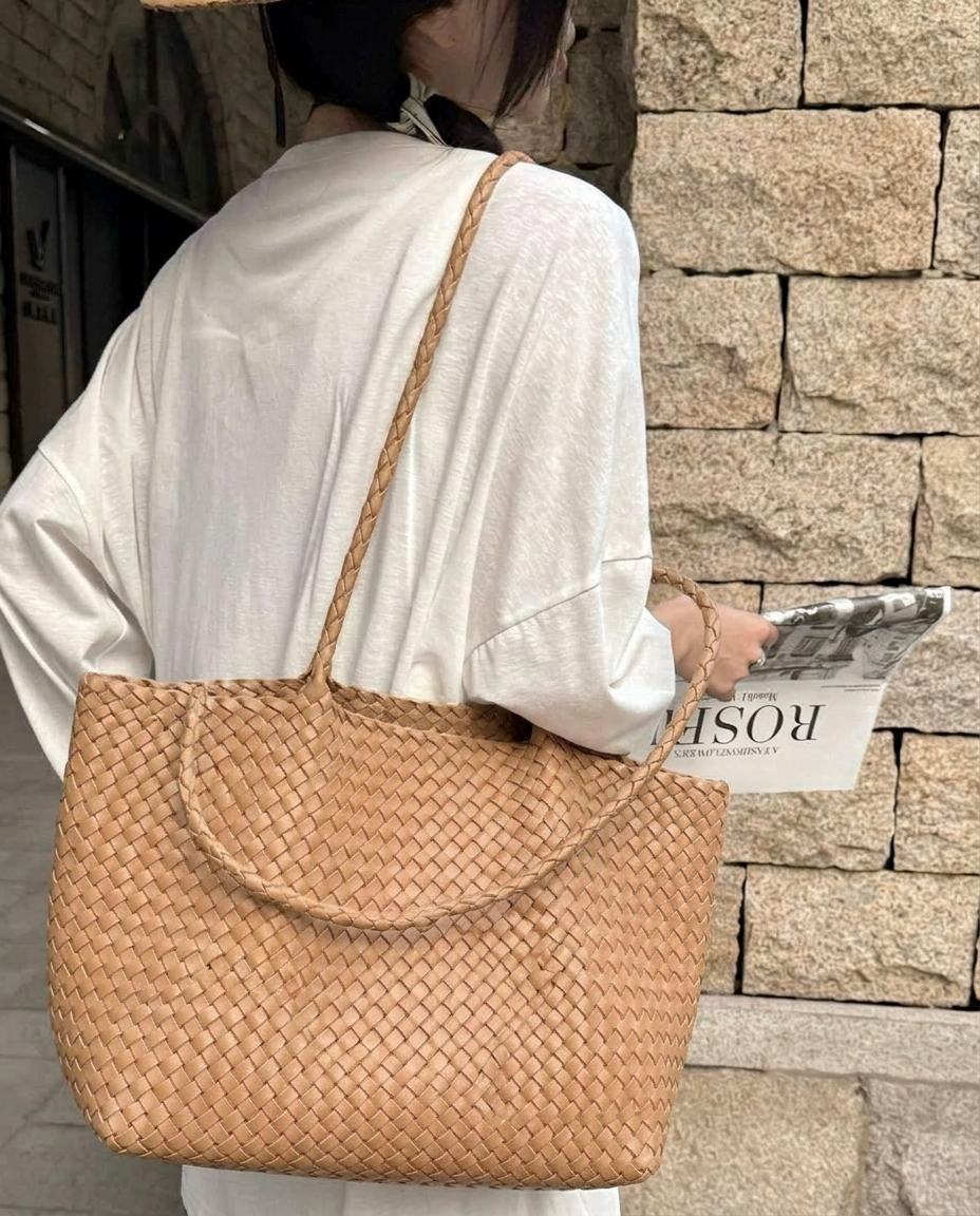 The Heritage Woven Leather Tote - Taupe