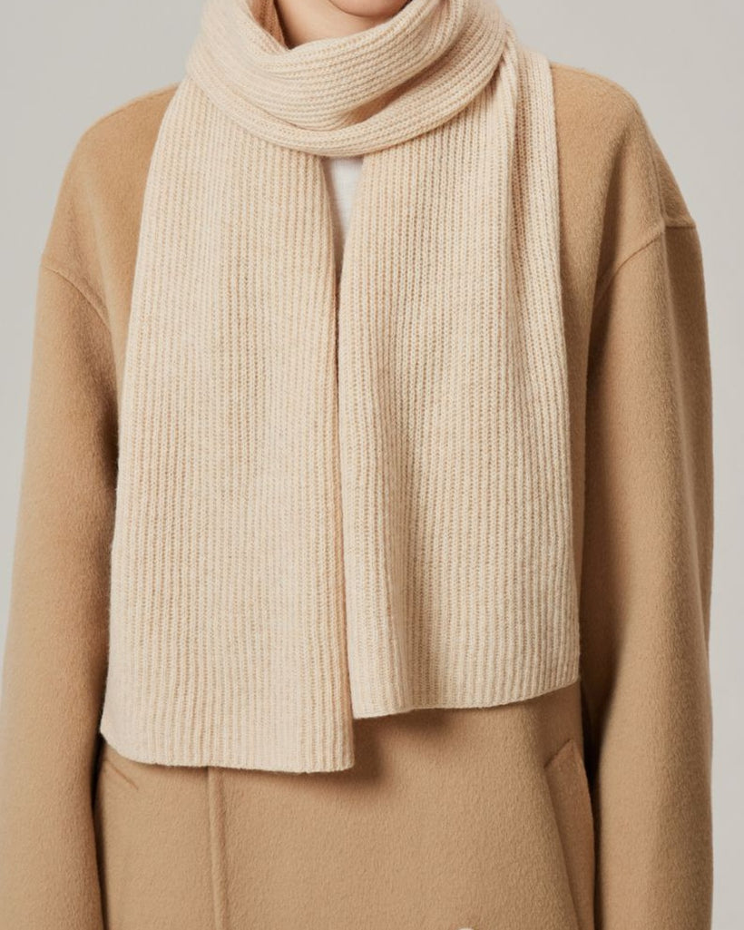 The Alashan Cashmere-Blend Rib Knit Scarf worn