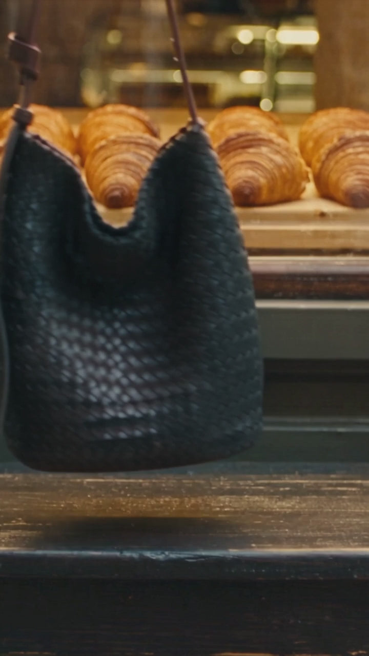 woven leather bucket bag — video