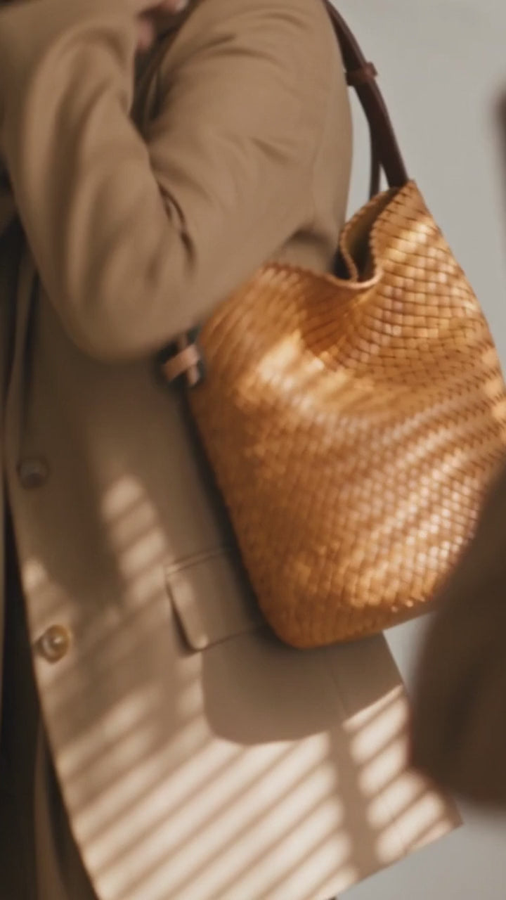 woven leather bucket bag — video