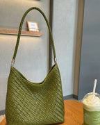 The Sage Woven Leather Bag - Olive
