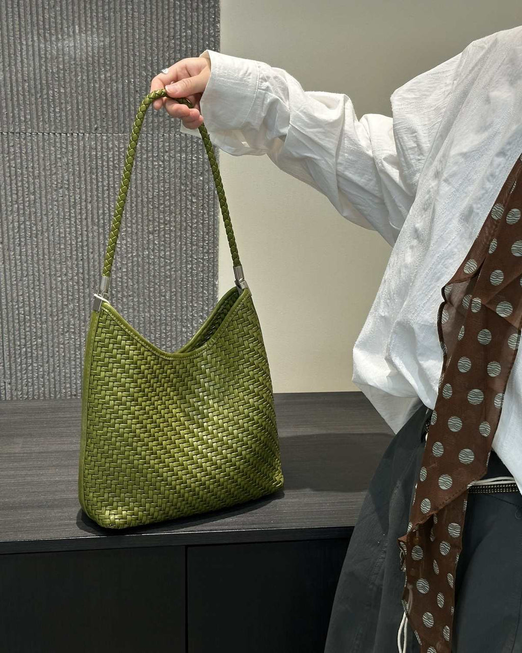 The Sage Woven Leather Bag - Olive