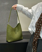 The Sage Woven Leather Bag - Olive