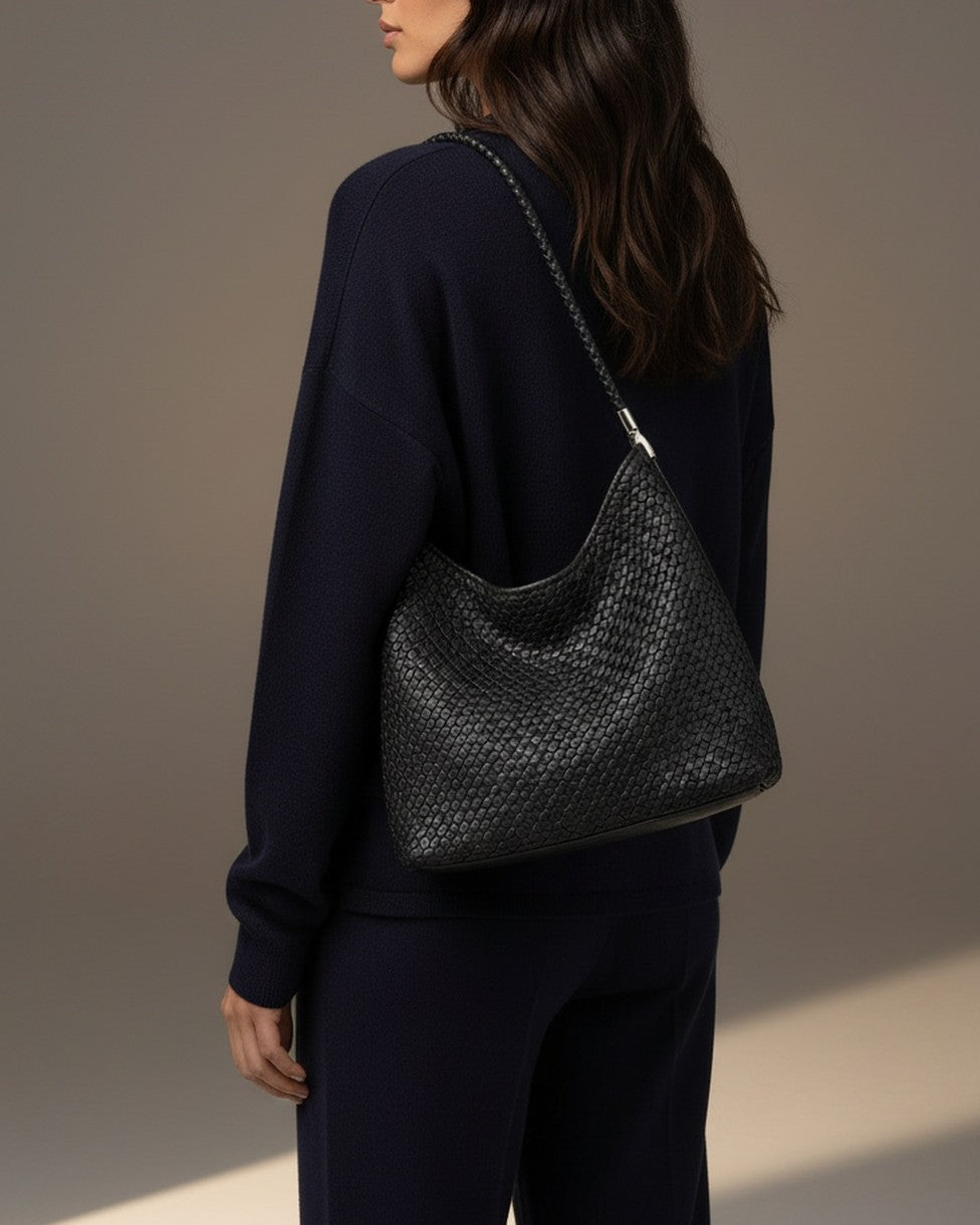 The Sage Woven Leather Bag - Black