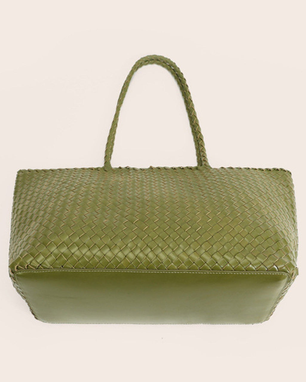 The Heritage Woven Leather Tote in Olive, front view